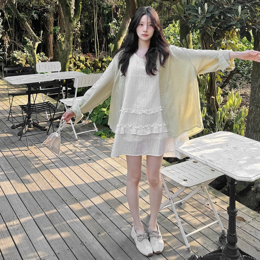 한 부서 귀여운 연령 감소 목이버섯 패치워크 치마 루즈핏 다용도 일상 달콤함 민소매 드레스 이미지 4