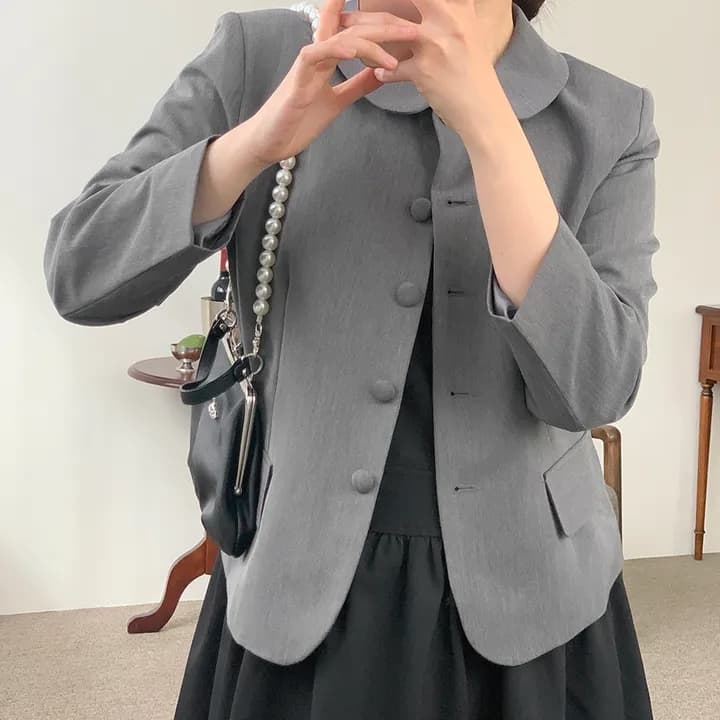 chic 한국 스타일 가을 패션 작은 대중 베이비 칼라 싱글 줄 버튼 긴팔 미니멀리즘 다용도 정장 재킷 재킷