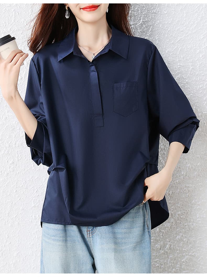 실사 빅 사이즈 여성 의류 2026 가을 새로운 캐주얼 다용도 패션 POLO 칼라 셔츠 상세 이미지 12