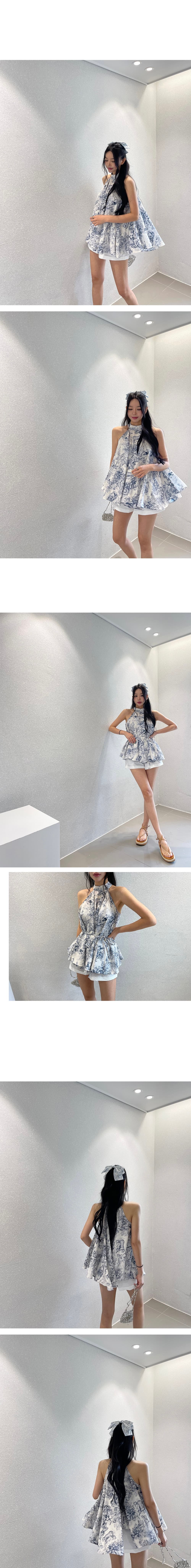재고 있음 ins 한 부서 프랑스식 레트로 수묵화 프린트 행침 목 민소매 맨위 여성 여름 순수한 욕망 슬림해 보이는 쉬폰 블라우스 상세 이미지 1