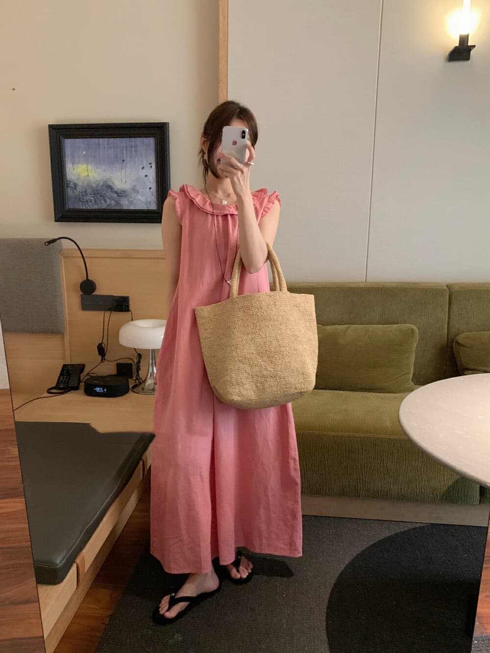 재고 있음 ins 한국 여름 품격 숙녀 미니멀리즘 슬림해 보이는 출퇴근 연령 감소 다용도 프릴 조끼 스커트 여성 상세 이미지 3
