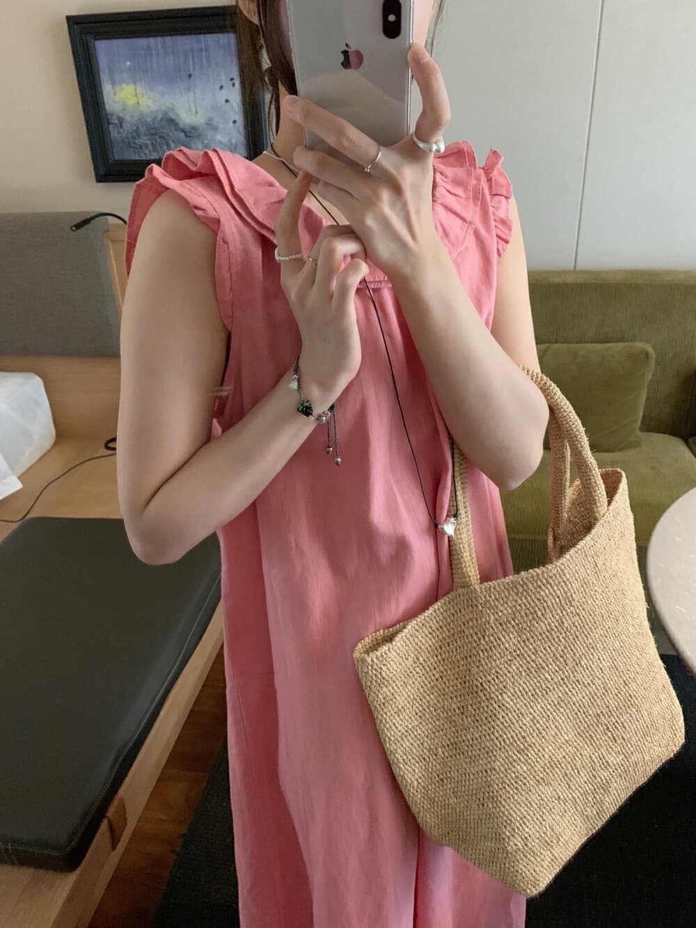 재고 있음 ins 한국 여름 품격 숙녀 미니멀리즘 슬림해 보이는 출퇴근 연령 감소 다용도 프릴 조끼 스커트 여성 상세 이미지 8