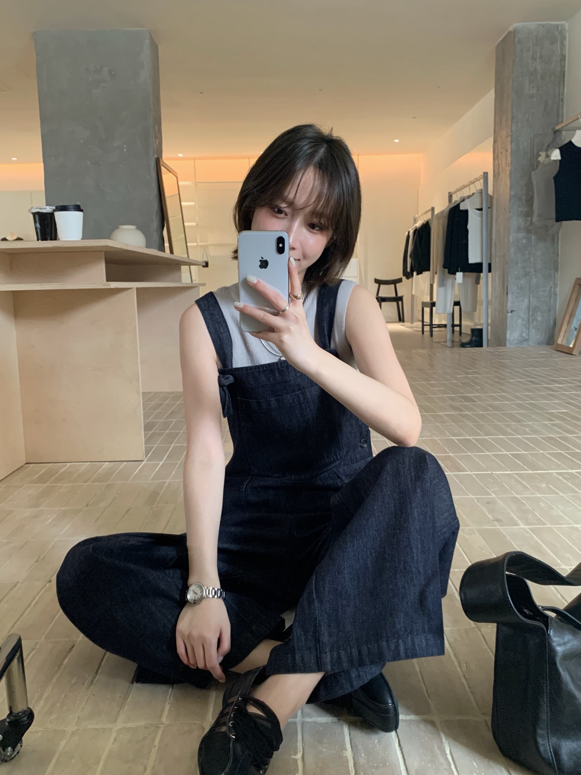 재고 있음 ins 한국 진한 파란색 루즈핏 멜빵 바지 청바지 가을 레트로 느슨함 느긋한 센스 바지