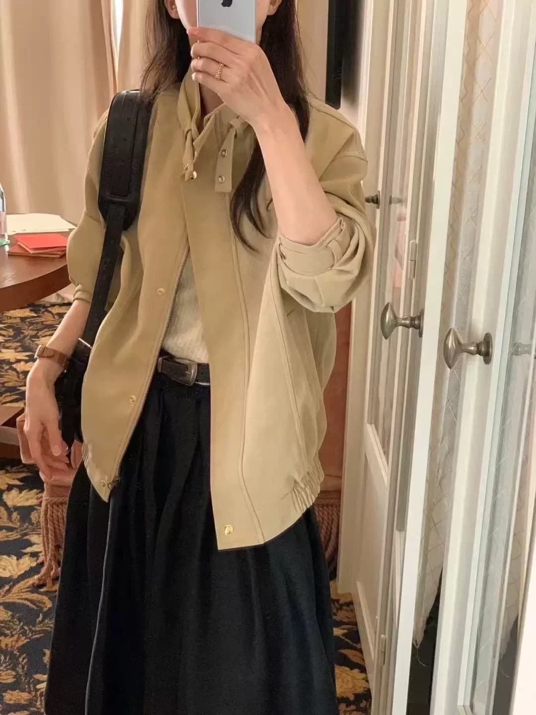 재고 있음 ins 한국 동대문 조금 차가운 가을 새로운 루즈핏 레트로 스웨이드 재킷 재킷 작은 키 상세 이미지 2