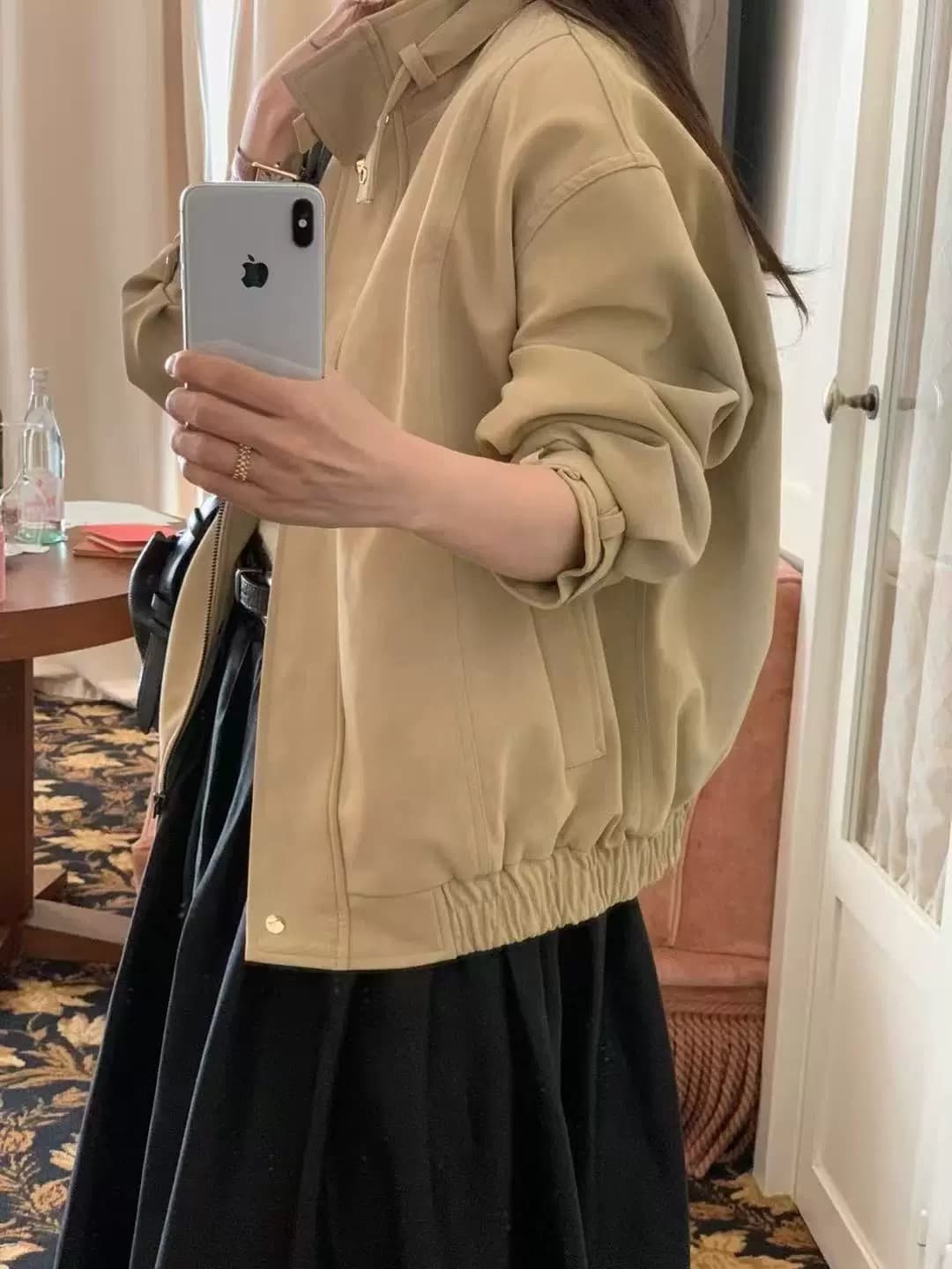 재고 있음 ins 한국 동대문 조금 차가운 가을 새로운 루즈핏 레트로 스웨이드 재킷 재킷 작은 키 상세 이미지 8