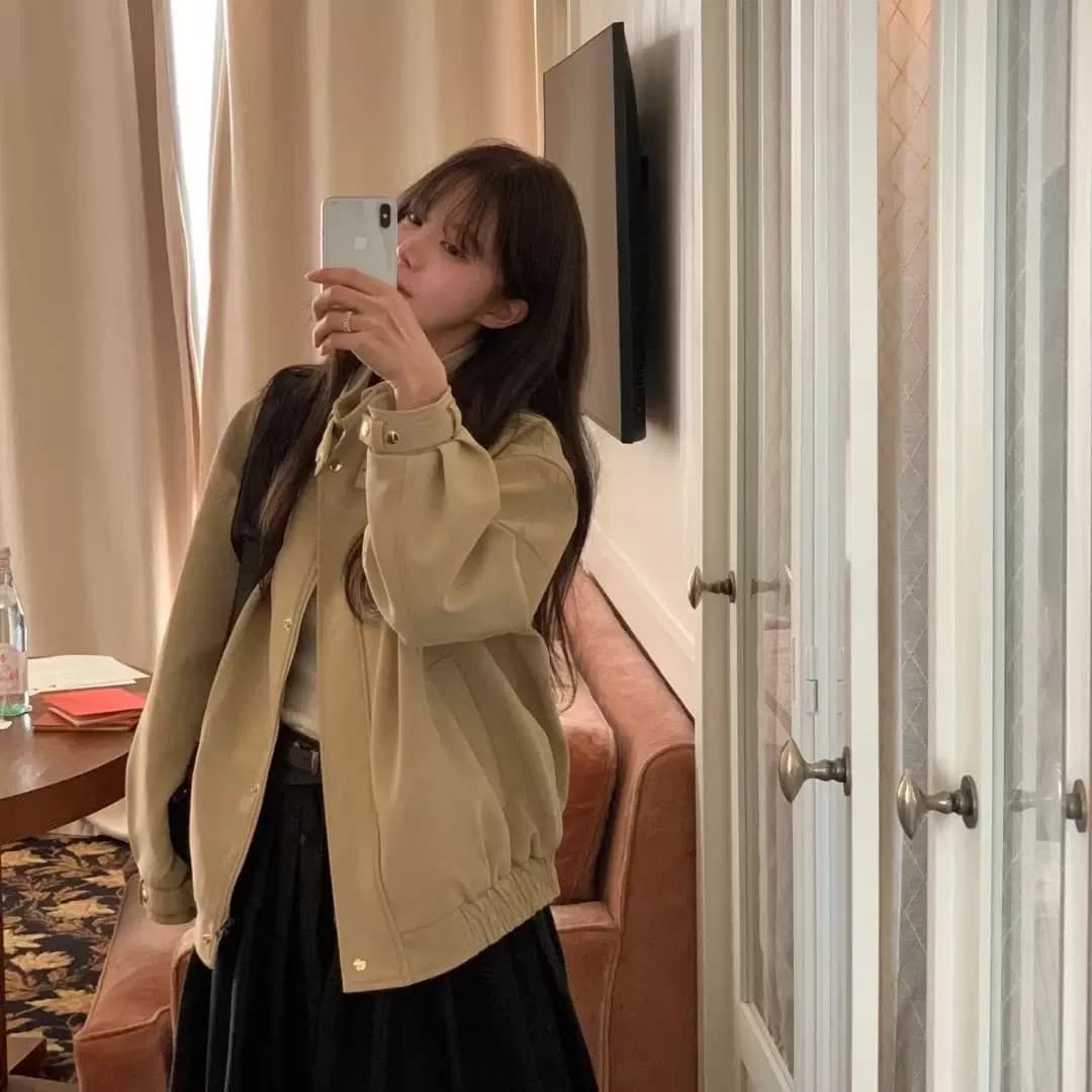 재고 있음 ins 한국 동대문 조금 차가운 가을 새로운 루즈핏 레트로 스웨이드 재킷 재킷 작은 키 상세 이미지 10