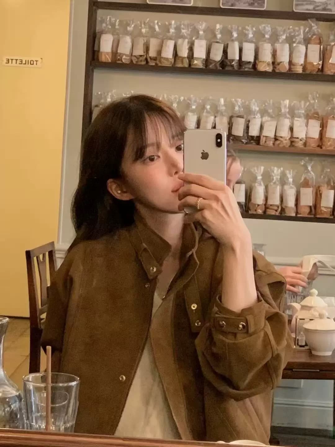 재고 있음 ins 한국 동대문 조금 차가운 가을 새로운 루즈핏 레트로 스웨이드 재킷 재킷 작은 키 상세 이미지 12