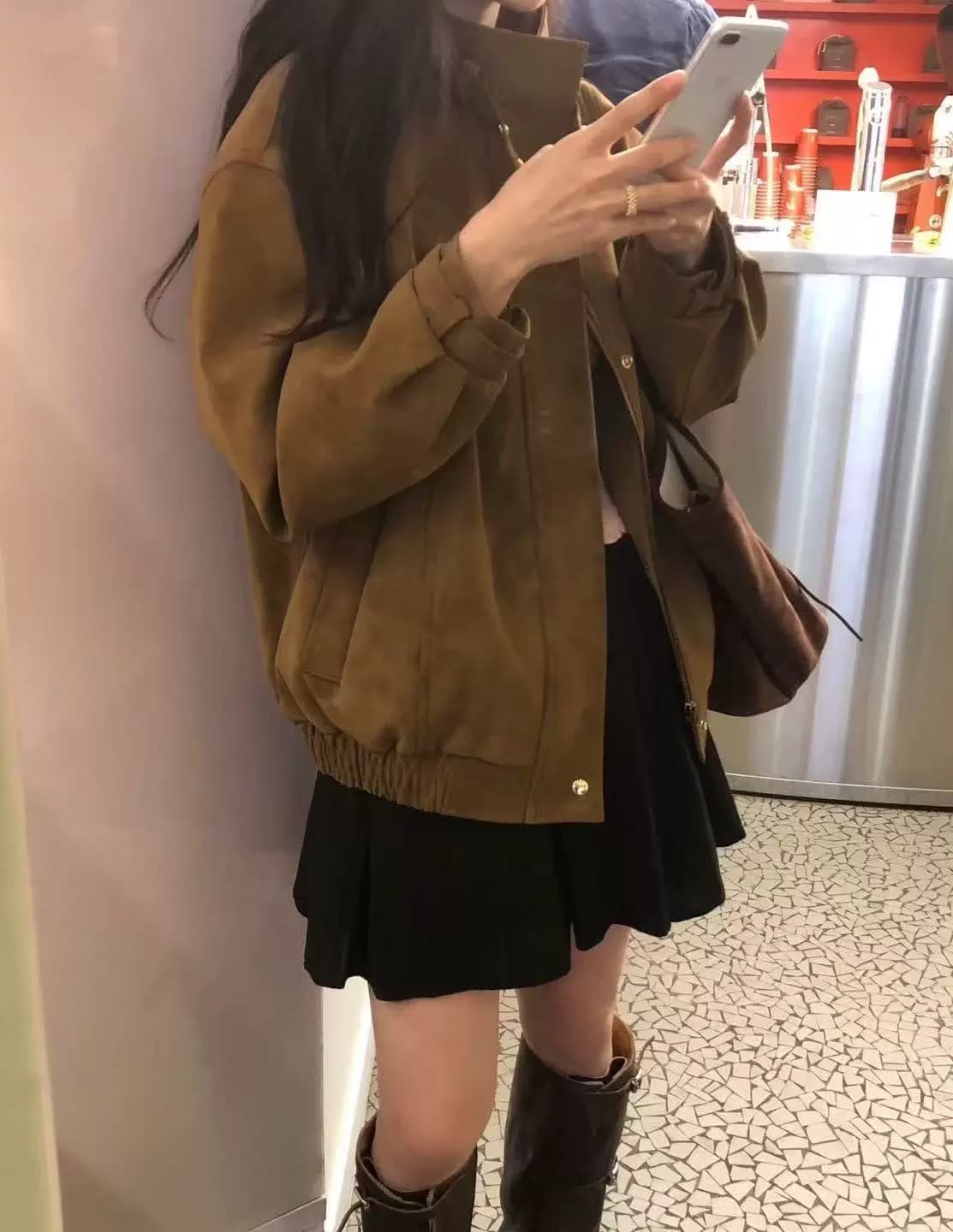 재고 있음 ins 한국 동대문 조금 차가운 가을 새로운 루즈핏 레트로 스웨이드 재킷 재킷 작은 키 상세 이미지 14
