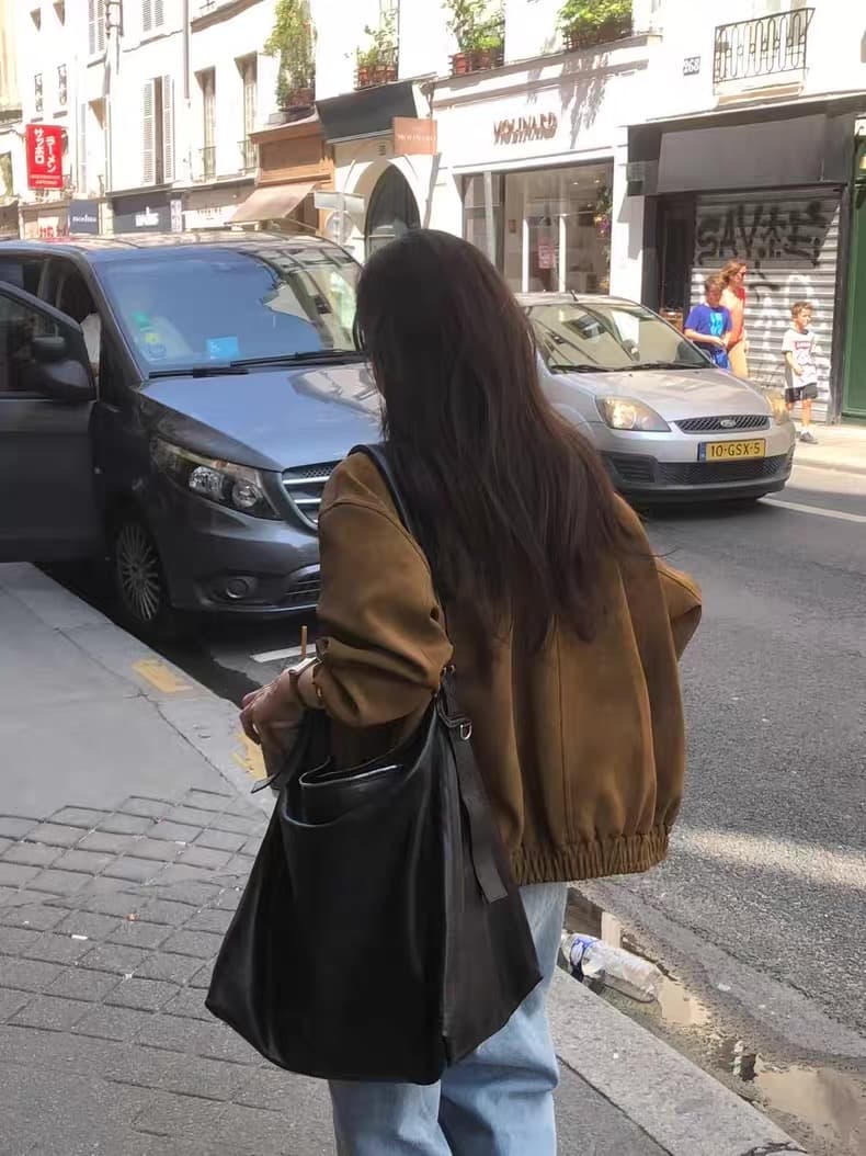 재고 있음 ins 한국 동대문 조금 차가운 가을 새로운 루즈핏 레트로 스웨이드 재킷 재킷 작은 키 상세 이미지 19