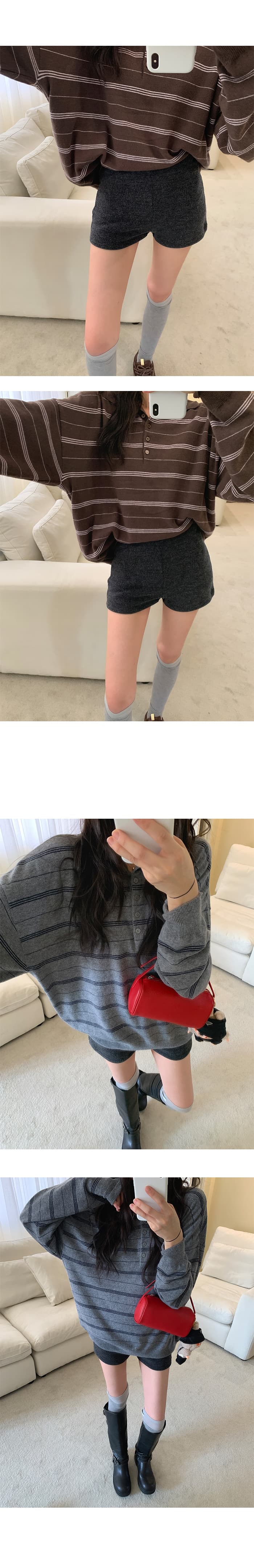 재고 있음 ins 한국 가을 새로운 학원 스타일 polo 폴로 칼라 스트라이프 루즈핏 니트 스웨터 소녀 스웨터 맨위 상세 이미지 3