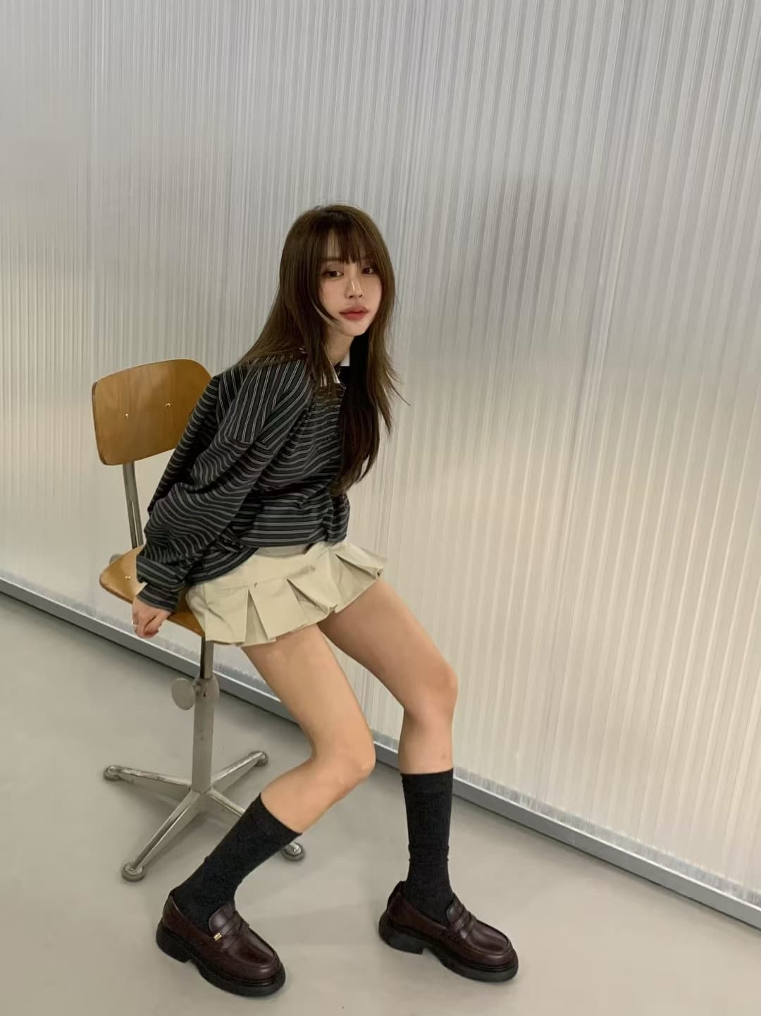 재고 있음 ins 한국 새로운 둘 착용 세련된 개성 스트라이프 POLO 칼라 다용도 긴팔 티셔츠 투피스 조끼 상세 이미지 16