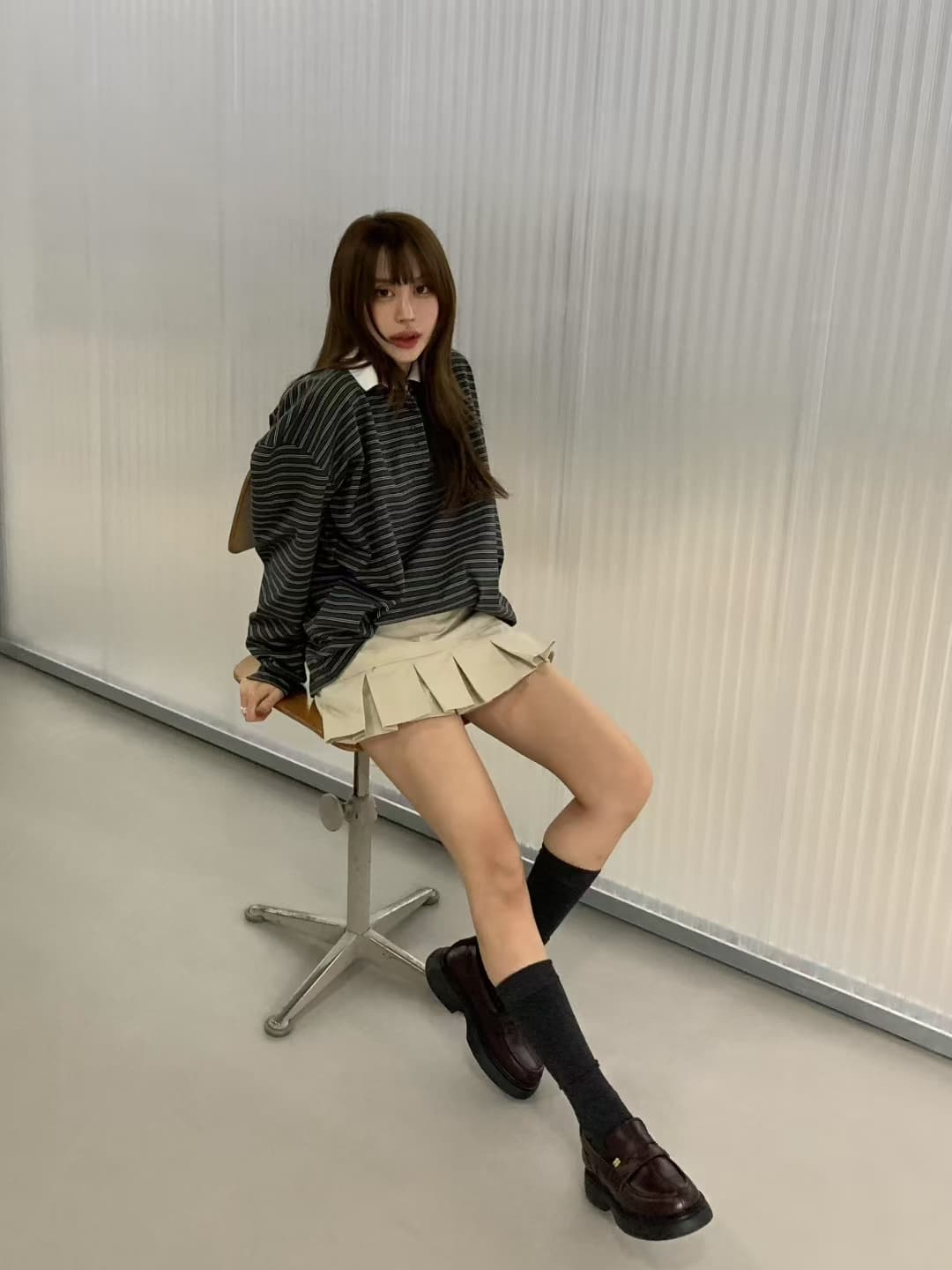 재고 있음 ins 한국 새로운 둘 착용 세련된 개성 스트라이프 POLO 칼라 다용도 긴팔 티셔츠 투피스 조끼 상세 이미지 18