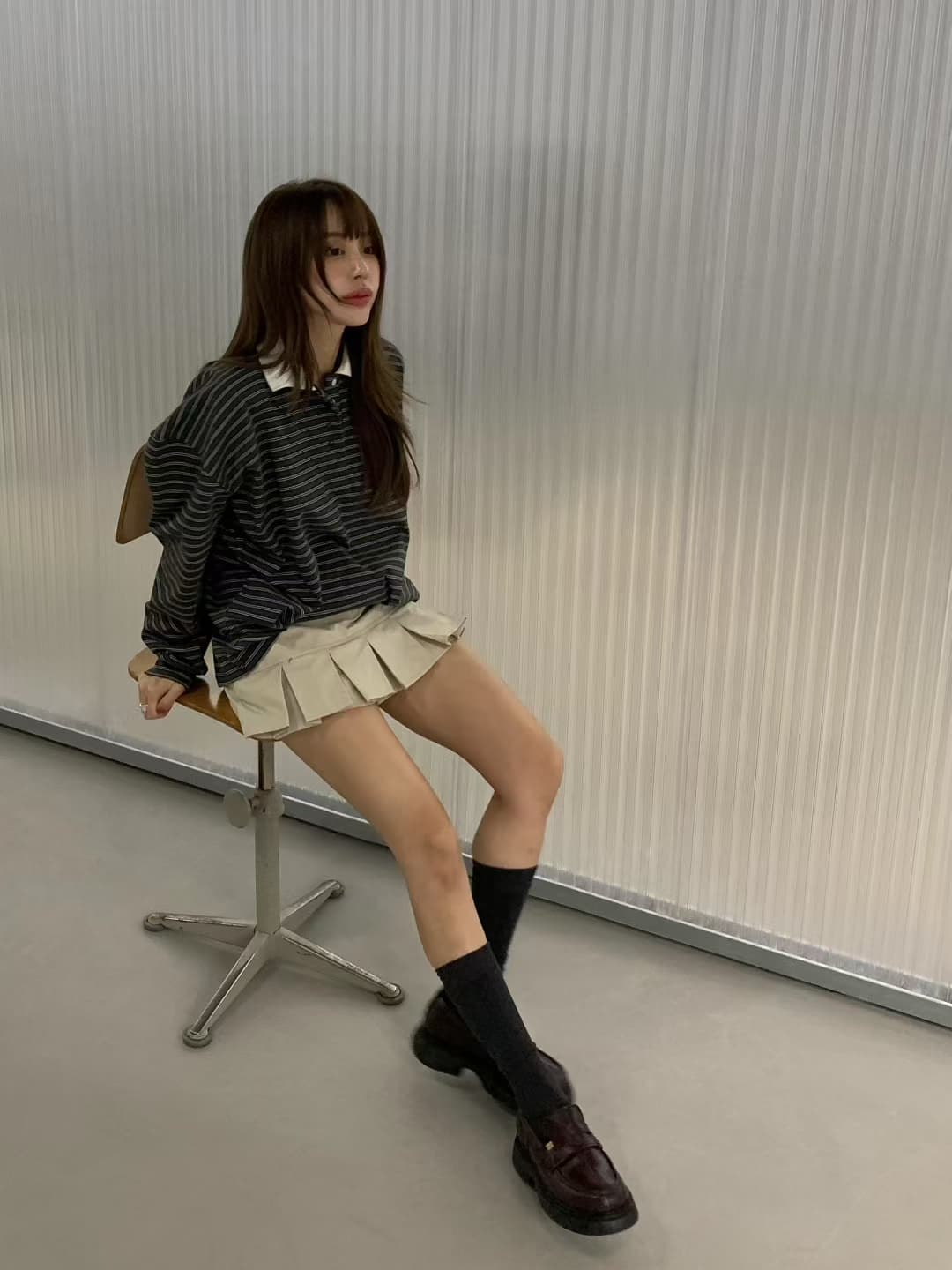 재고 있음 ins 한국 새로운 둘 착용 세련된 개성 스트라이프 POLO 칼라 다용도 긴팔 티셔츠 투피스 조끼 상세 이미지 19