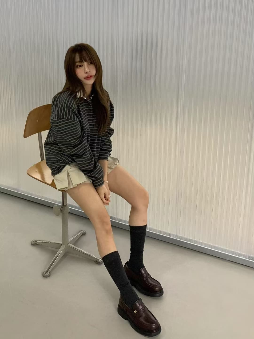 재고 있음 ins 한국 새로운 둘 착용 세련된 개성 스트라이프 POLO 칼라 다용도 긴팔 티셔츠 투피스 조끼 상세 이미지 21