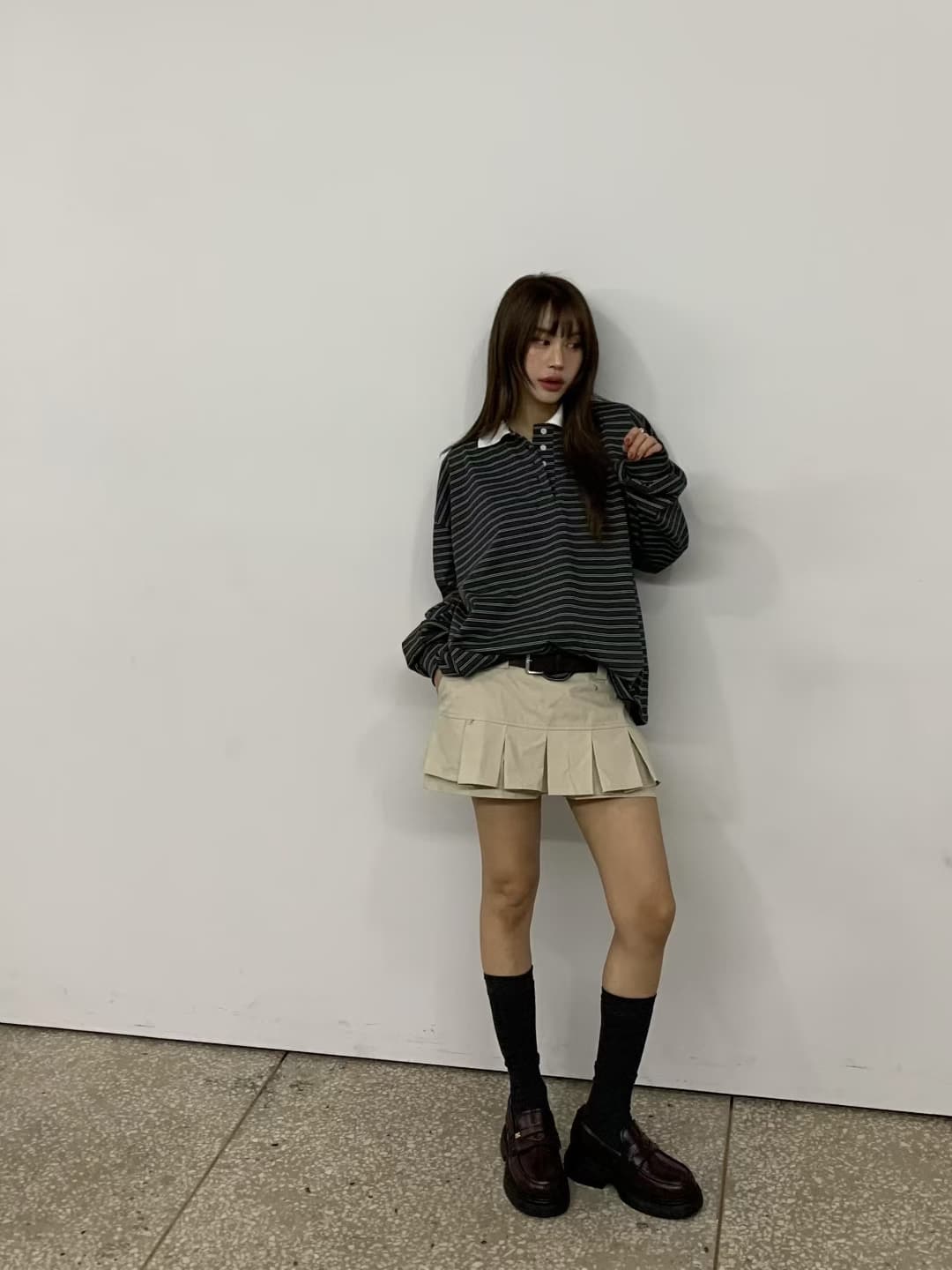 재고 있음 ins 한국 새로운 둘 착용 세련된 개성 스트라이프 POLO 칼라 다용도 긴팔 티셔츠 투피스 조끼 상세 이미지 22