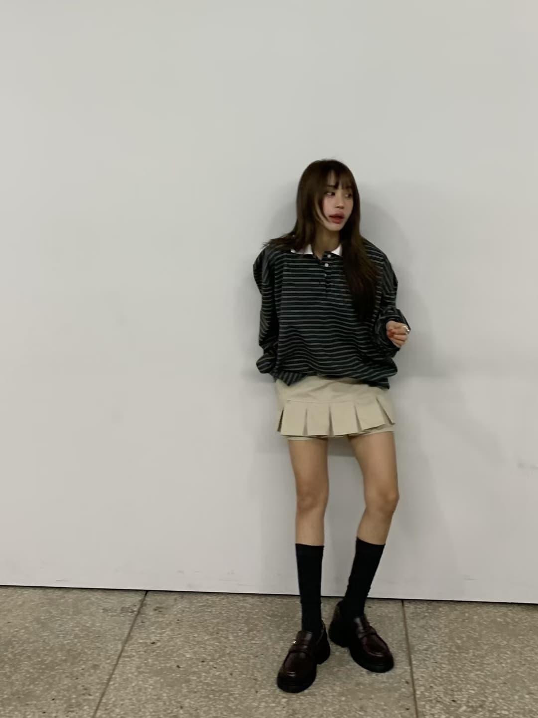 재고 있음 ins 한국 새로운 둘 착용 세련된 개성 스트라이프 POLO 칼라 다용도 긴팔 티셔츠 투피스 조끼 상세 이미지 23