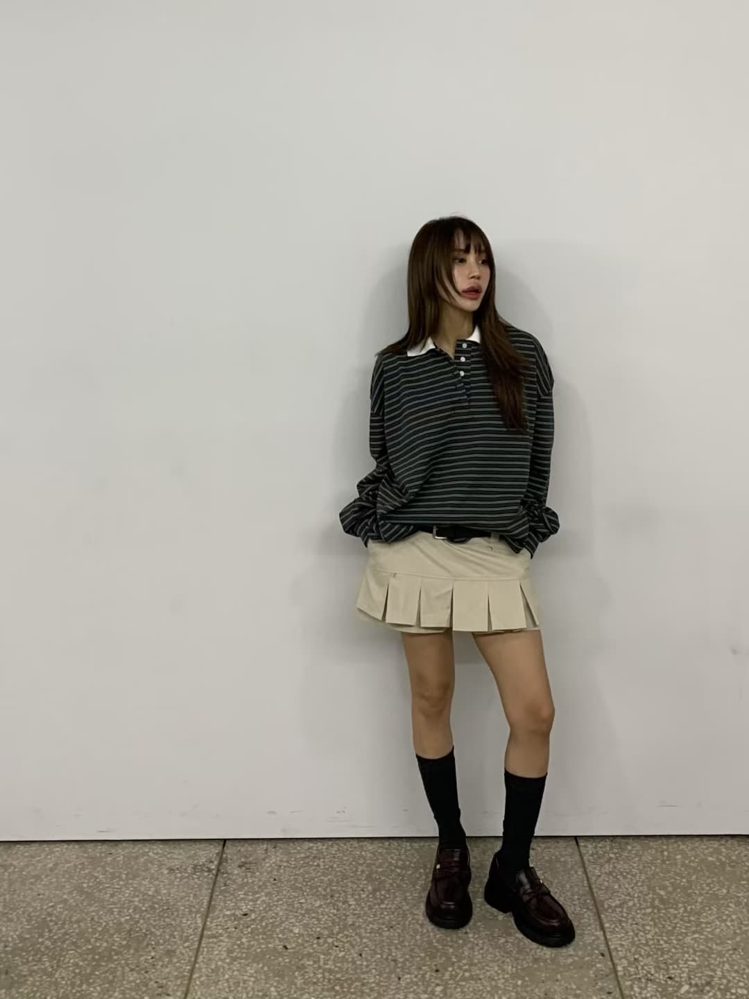 재고 있음 ins 한국 새로운 둘 착용 세련된 개성 스트라이프 POLO 칼라 다용도 긴팔 티셔츠 투피스 조끼 상세 이미지 24