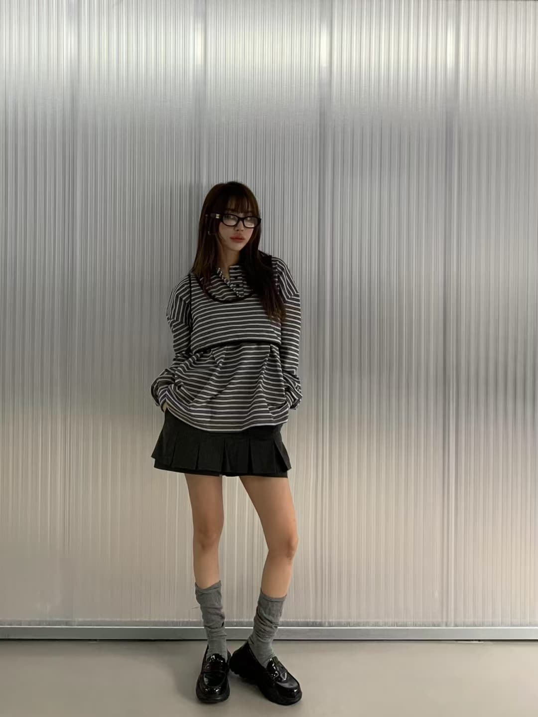 재고 있음 ins 한국 새로운 둘 착용 세련된 개성 스트라이프 POLO 칼라 다용도 긴팔 티셔츠 투피스 조끼 상세 이미지 33