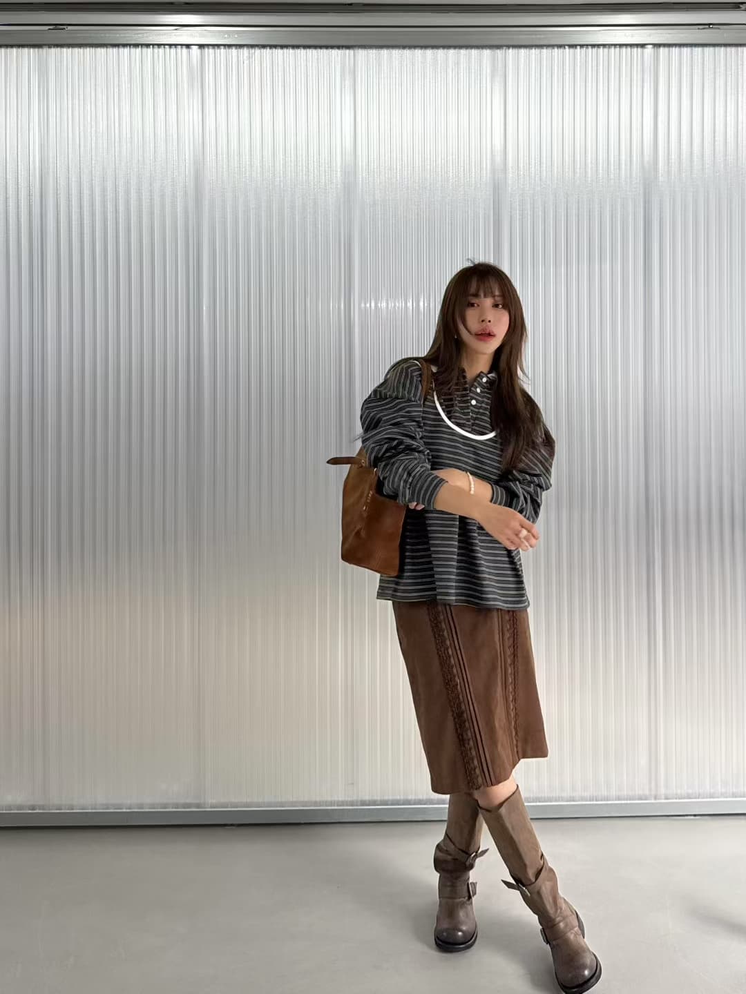 재고 있음 ins 한국 새로운 둘 착용 세련된 개성 스트라이프 POLO 칼라 다용도 긴팔 티셔츠 투피스 조끼 상세 이미지 3