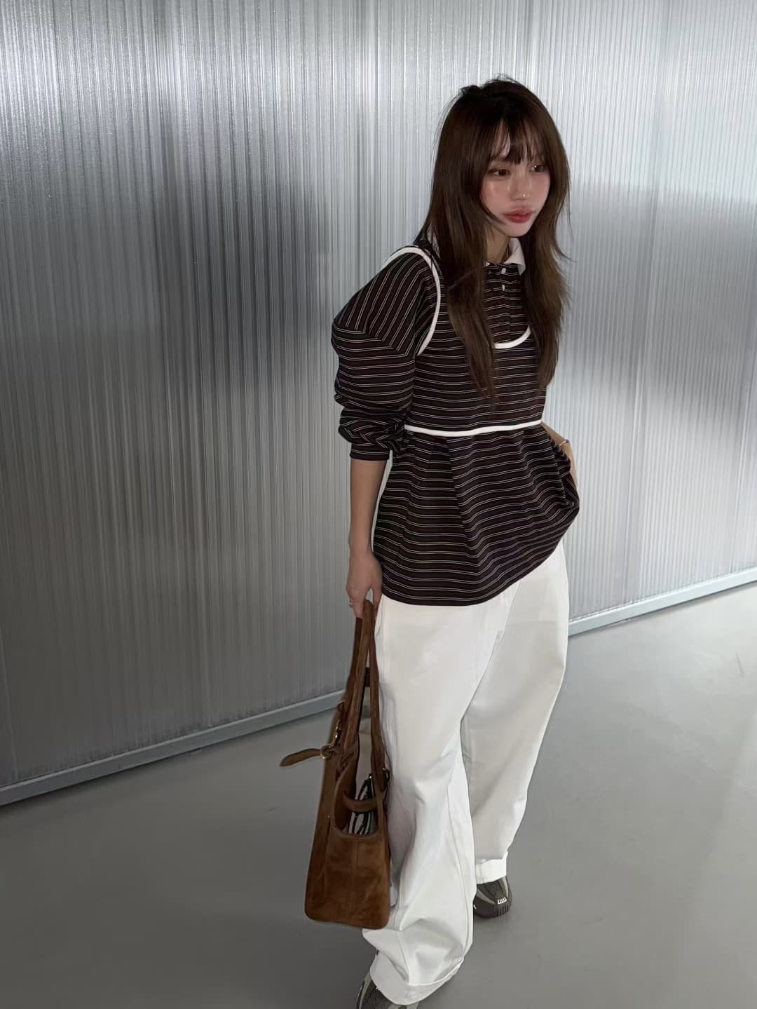재고 있음 ins 한국 새로운 둘 착용 세련된 개성 스트라이프 POLO 칼라 다용도 긴팔 티셔츠 투피스 조끼 상세 이미지 10