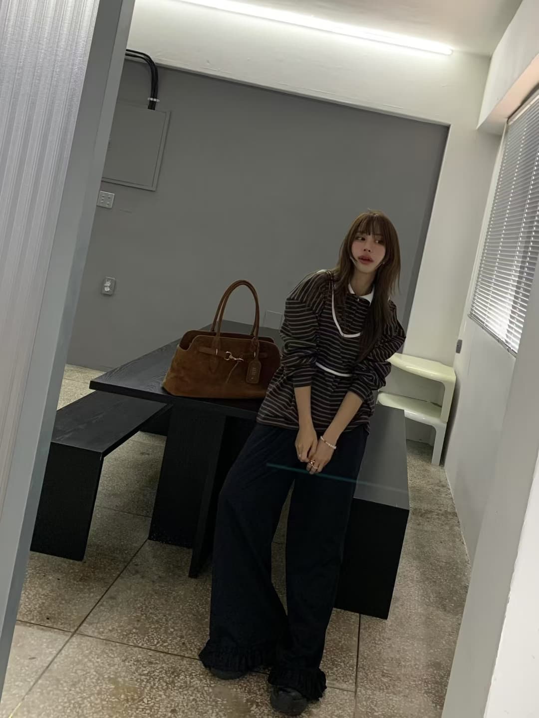 재고 있음 ins 한국 새로운 둘 착용 세련된 개성 스트라이프 POLO 칼라 다용도 긴팔 티셔츠 투피스 조끼 상세 이미지 15