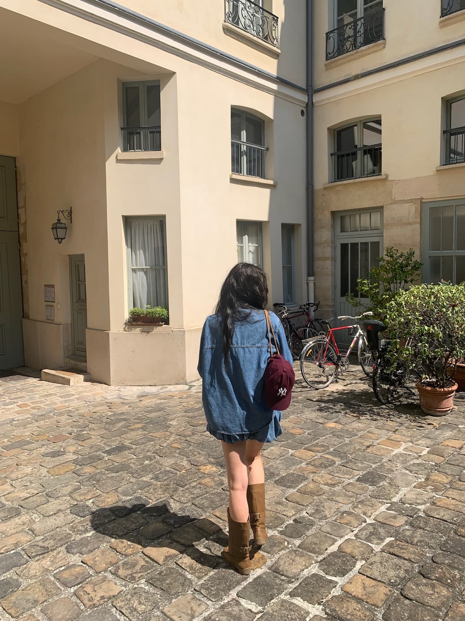 있음 선적 ins 한국 동대문 레트로 워싱 데님 재킷 플리츠 반바지 세트 상세 이미지 6