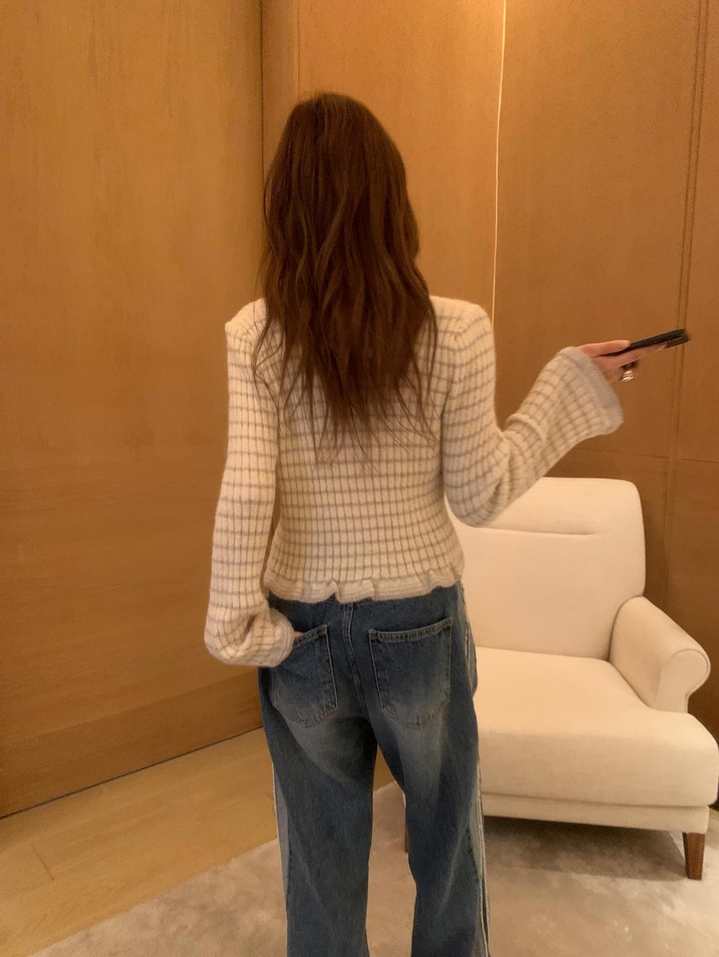 재고 있음 ins 한국 가을 겨울 새로운 부드러운 품격 V넥 나팔 소매 스트라이프 숙녀 니트 스웨터 스웨터 오픈 가디건 상세 이미지 9