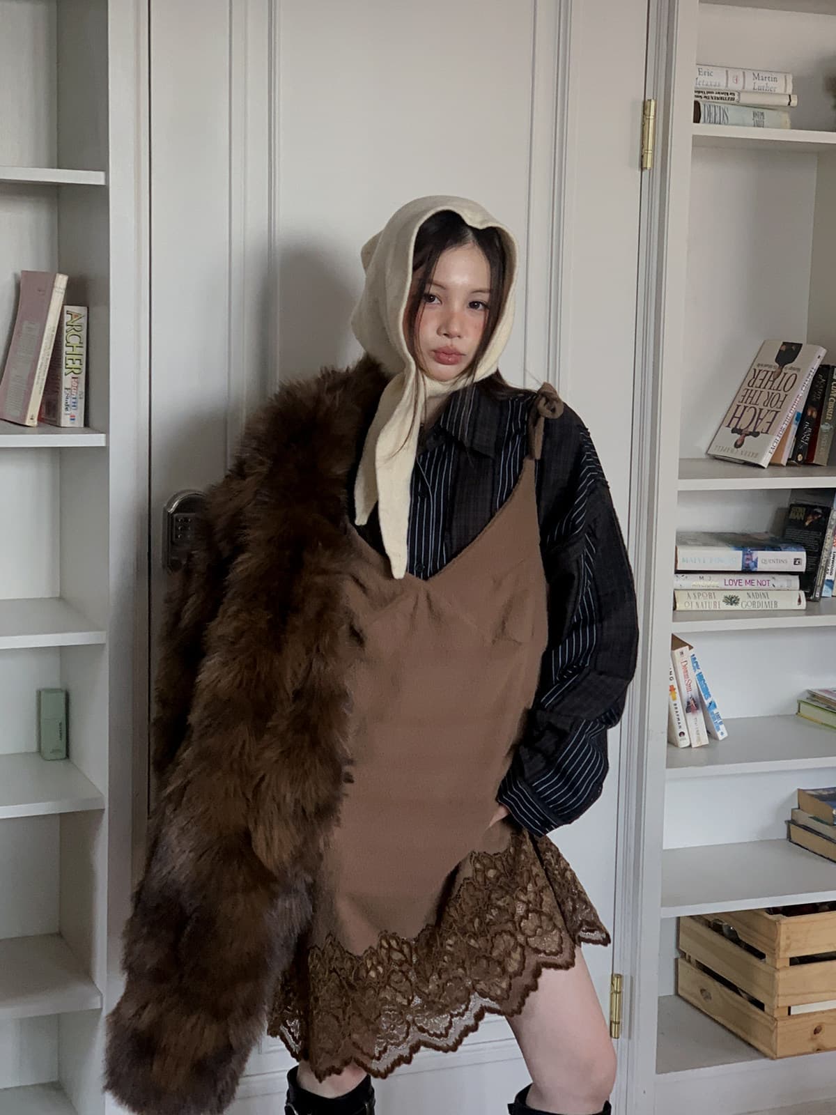 재고 있음 ins 아메리칸 레트로 배색 체크무늬 여성 셔츠 이른 봄 고급 센스 스트라이프 셔츠 oversize 상세 이미지 1
