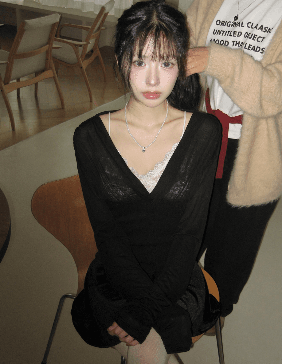 재고 있음 chic 한국 부드러운 기본 톤 V넥 패치워크 발레 바람 티셔츠 여성 봄 몸매 가꾸기 슬림해 보이는 만나는 맨위 상세 이미지 18