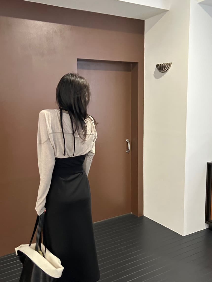 재고 있음 chic 한국 동대문 26 봄 여름 드레스 새로운 레이스업 행침 목 백리스 슬립 드레스 롱 스커트 상세 이미지 11