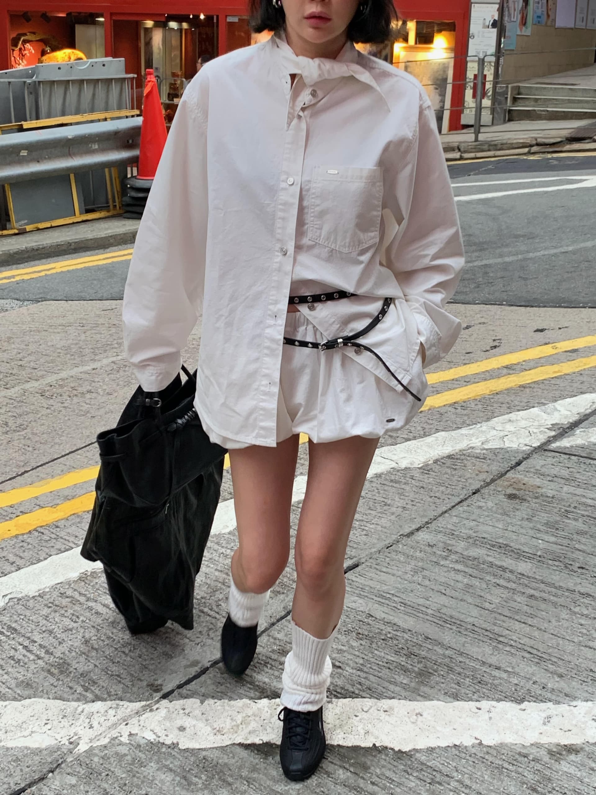 재고 있음 ins 한국 동대문 봄 여름 세련된 좋은 고급 센스 셔츠 포인터 포인터 칼라 짧은 치마바지 세트 상세 이미지 8