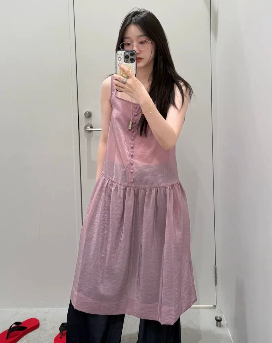 질량 재고 있음 chic 한국 동대문 장 어린이 萱 같은 단락 광장 칼라 드레스 달콤함 슬립 드레스 이미지 3