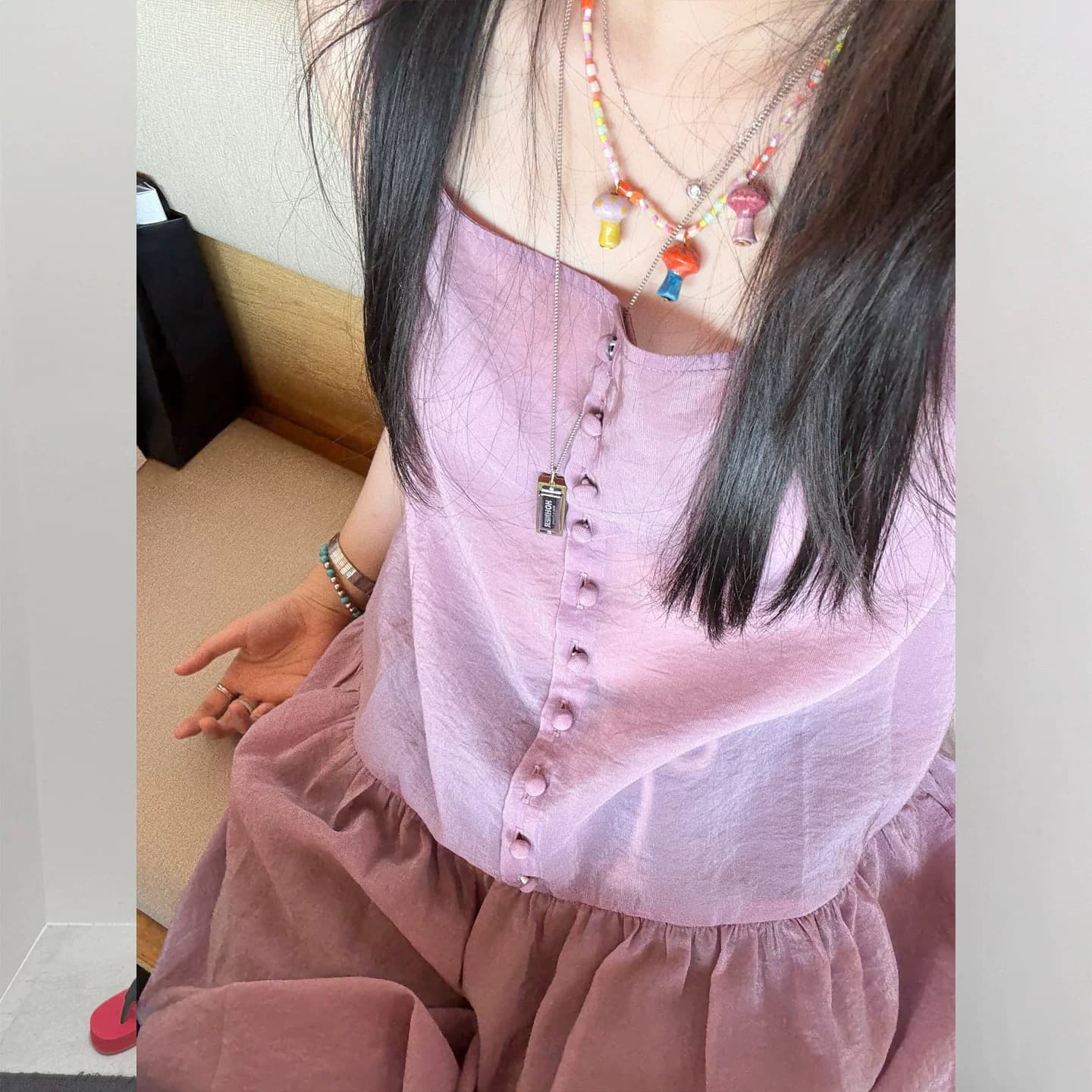 질량 재고 있음 chic 한국 동대문 장 어린이 萱 같은 단락 광장 칼라 드레스 달콤함 슬립 드레스 상세 이미지 5