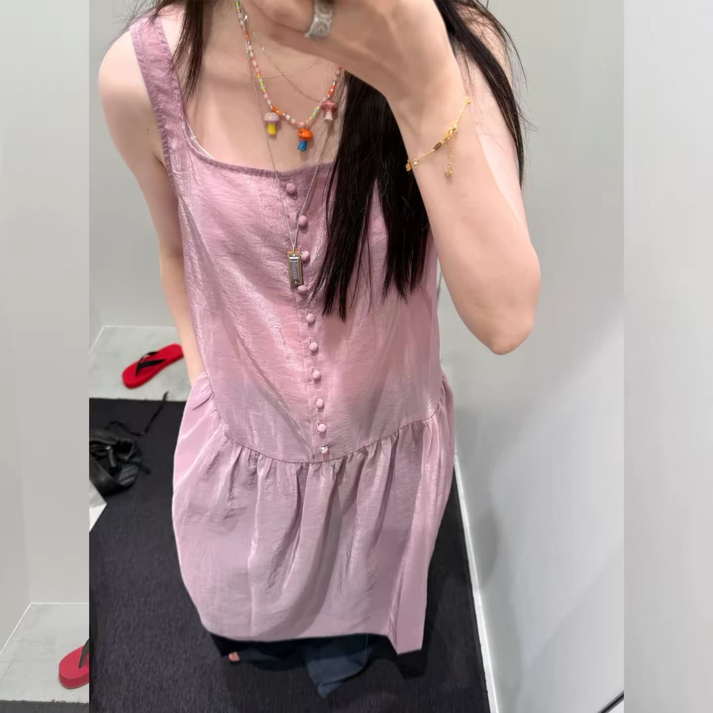 질량 재고 있음 chic 한국 동대문 장 어린이 萱 같은 단락 광장 칼라 드레스 달콤함 슬립 드레스 상세 이미지 6