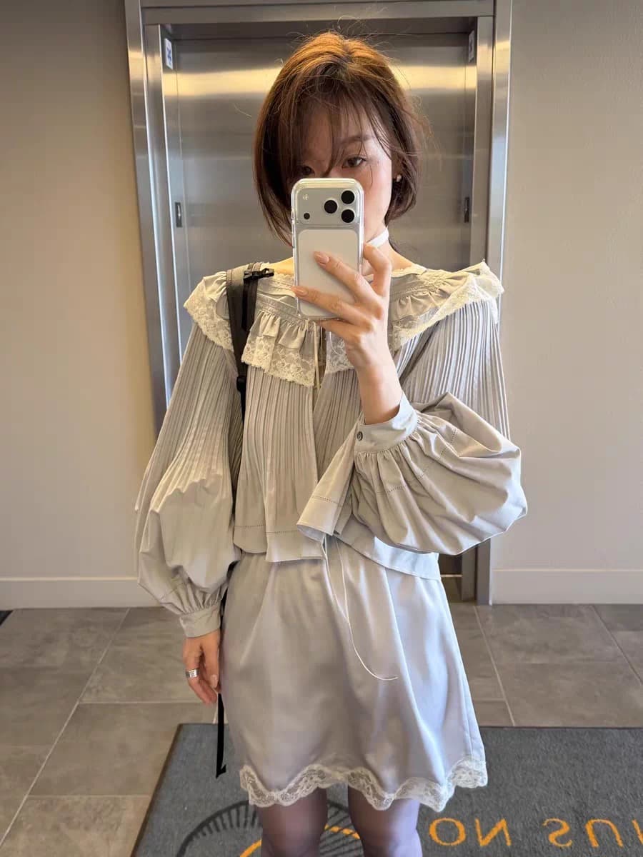 재고 있음 chic 한국 새로운 프랑스식 달콤함 레이스 레이스 스탠드 칼라 루즈핏 긴팔 여성 셔츠 이미지 2