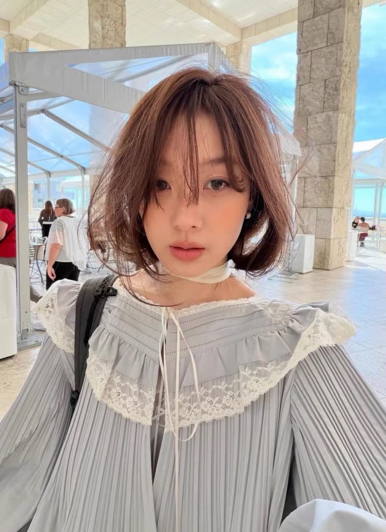 재고 있음 chic 한국 새로운 프랑스식 달콤함 레이스 레이스 스탠드 칼라 루즈핏 긴팔 여성 셔츠 상세 이미지 1