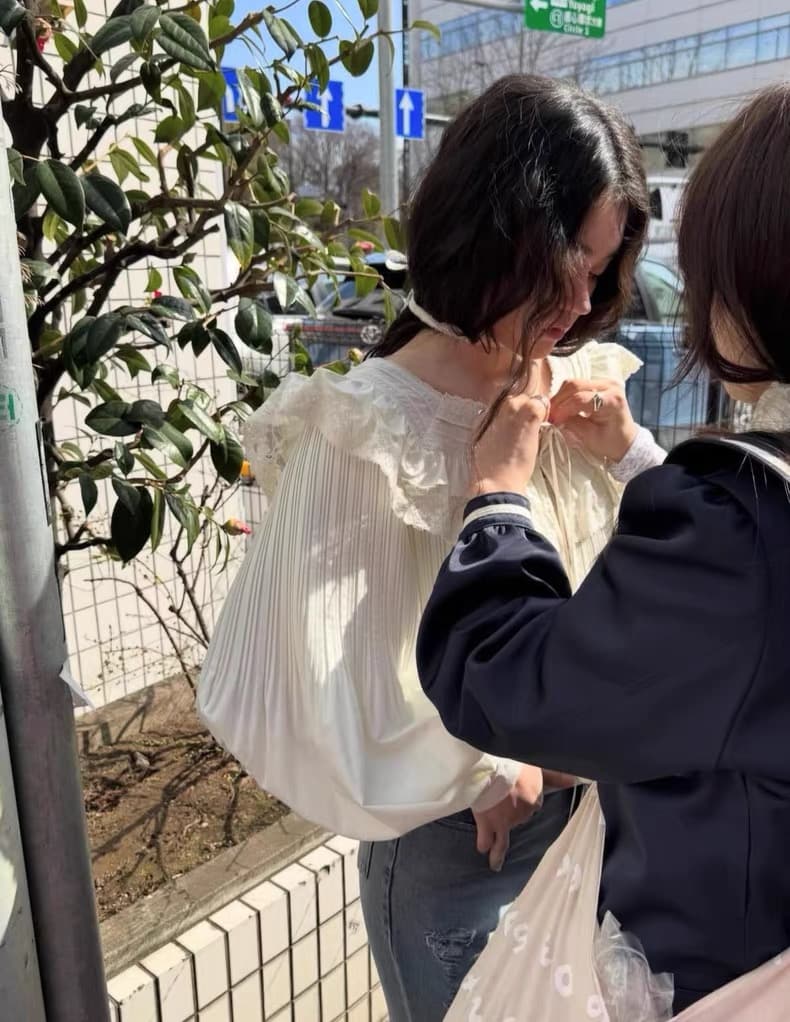 재고 있음 chic 한국 새로운 프랑스식 달콤함 레이스 레이스 스탠드 칼라 루즈핏 긴팔 여성 셔츠 상세 이미지 6