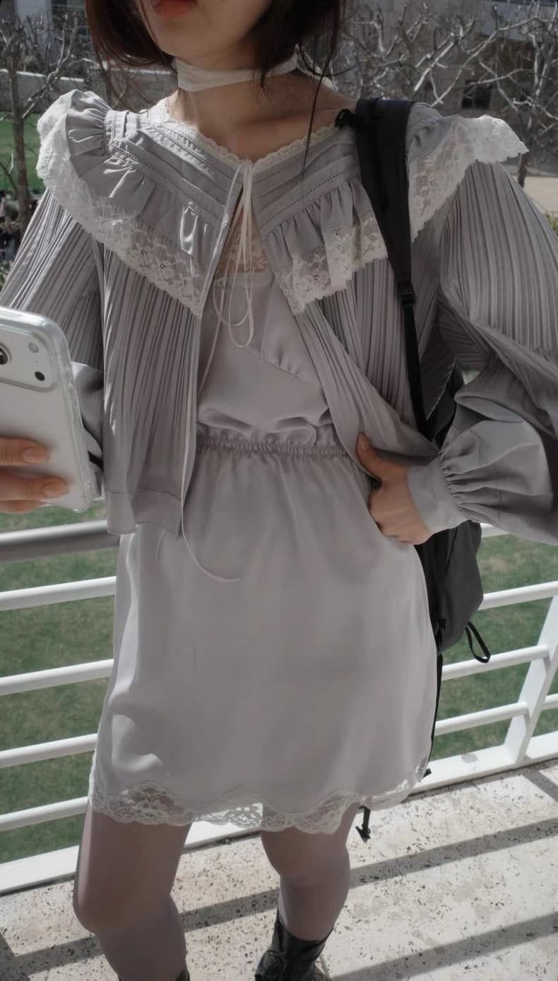 재고 있음 chic 한국 새로운 프랑스식 달콤함 레이스 레이스 스탠드 칼라 루즈핏 긴팔 여성 셔츠 상세 이미지 12