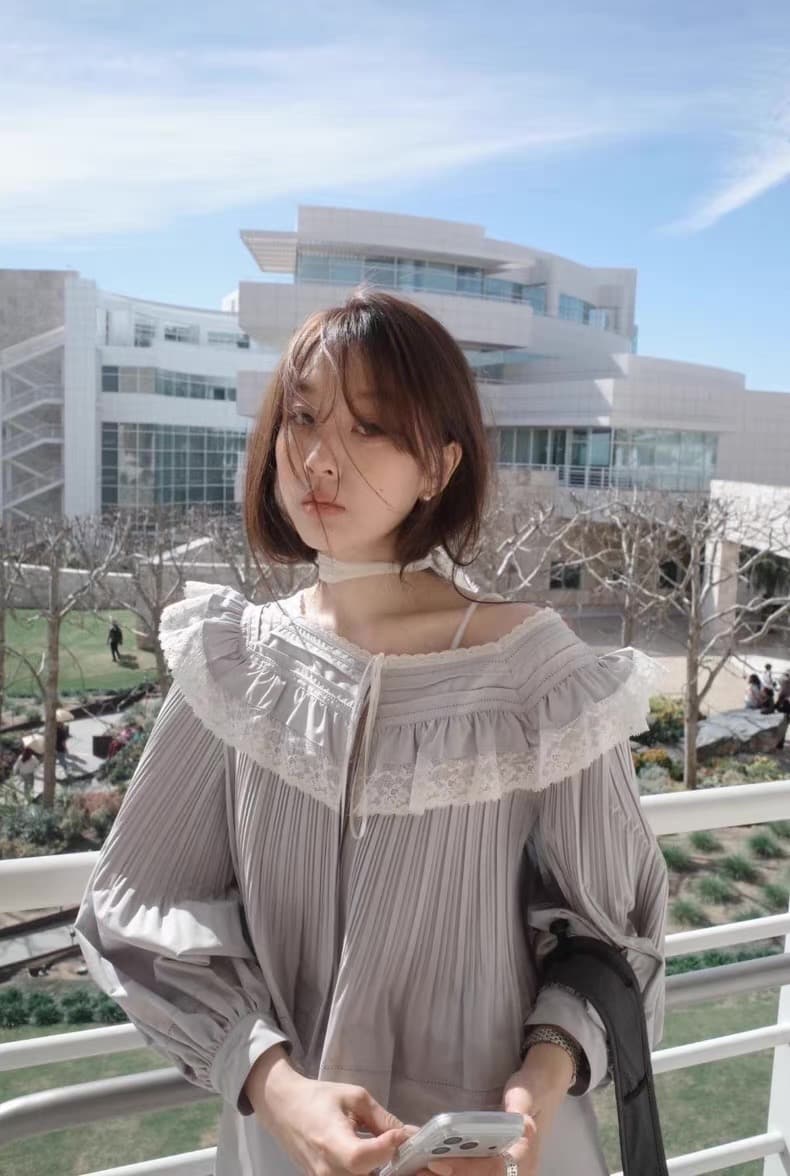 재고 있음 chic 한국 새로운 프랑스식 달콤함 레이스 레이스 스탠드 칼라 루즈핏 긴팔 여성 셔츠 상세 이미지 14