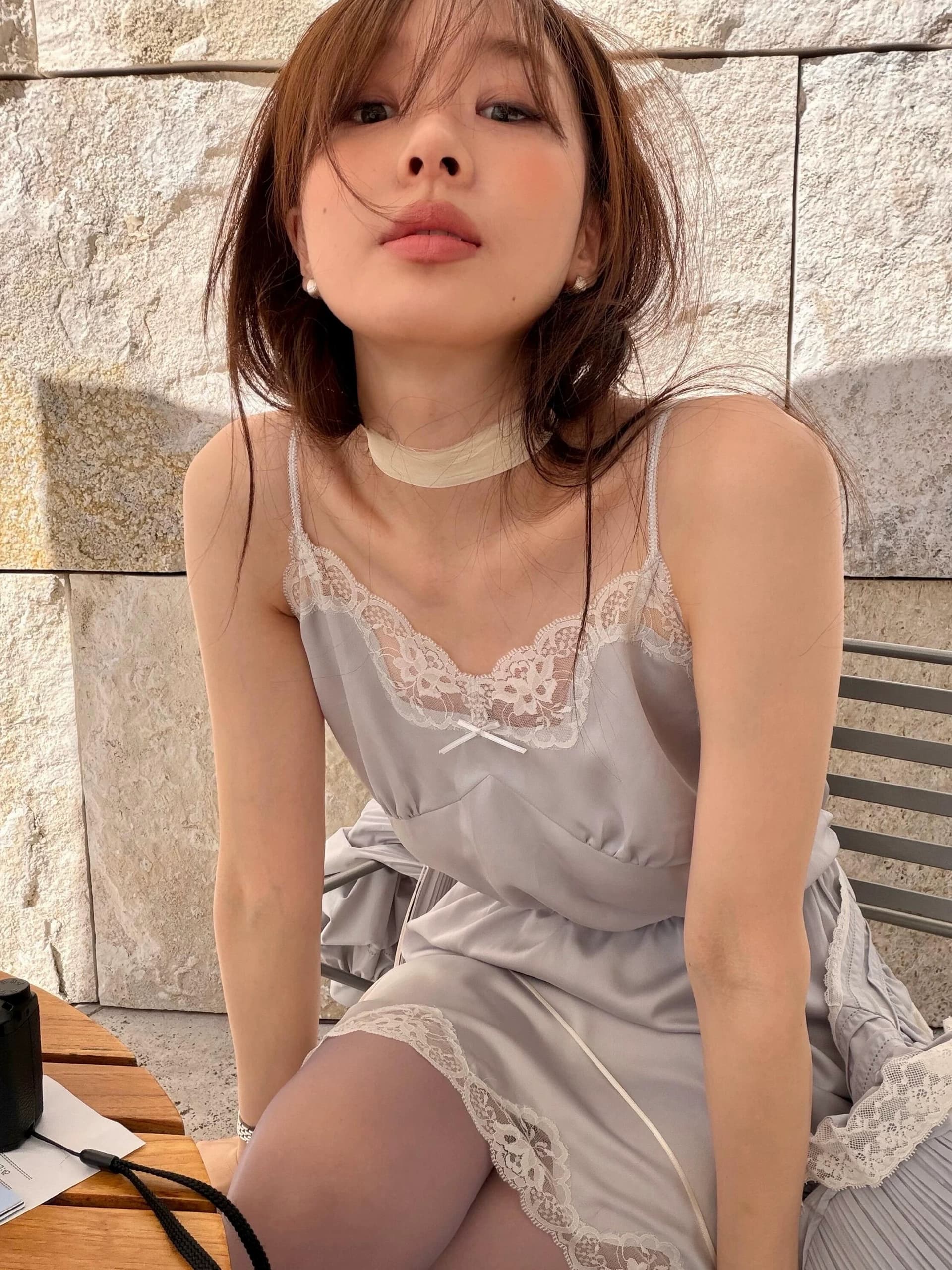 재고 있음 chic 한국 26 봄 여름 새로운 달콤함 레이스 레이스 패치워크 캐미솔 여성 드레스 이미지 2