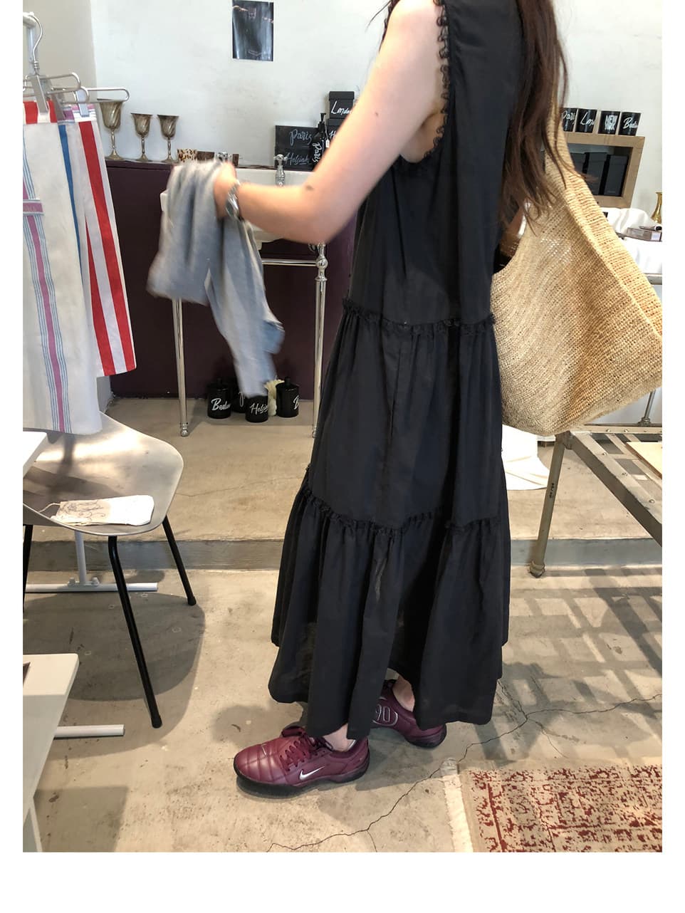 chic 한국 동대문 통기성 몸매 가꾸기 슬림해 보이는 조용한 럭셔리 바람 화이트 V넥 여성 드레스 여름 상세 이미지 24