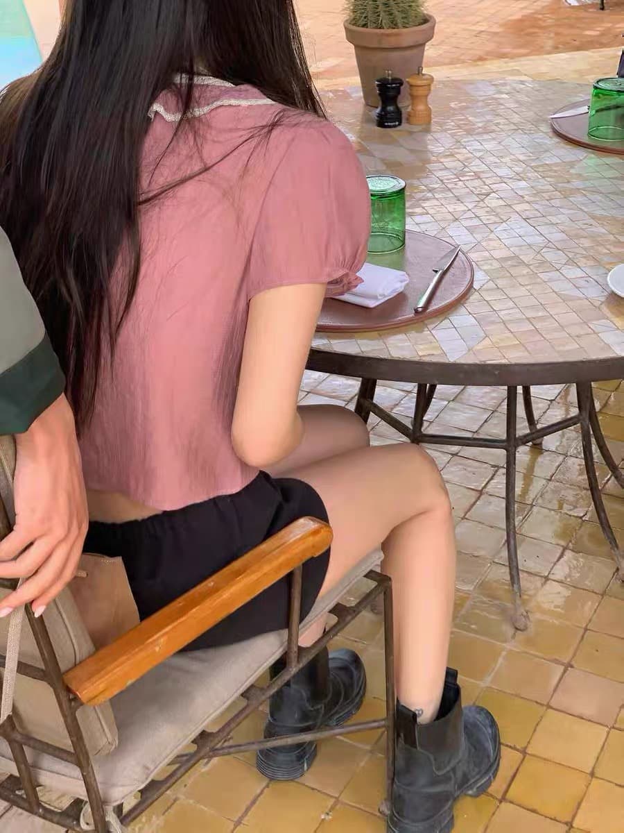 재고 있음 26 여름 새로운 달콤함 부드러운 바람 레이스 프릴 V넥 반팔 여성 셔츠 상세 이미지 34