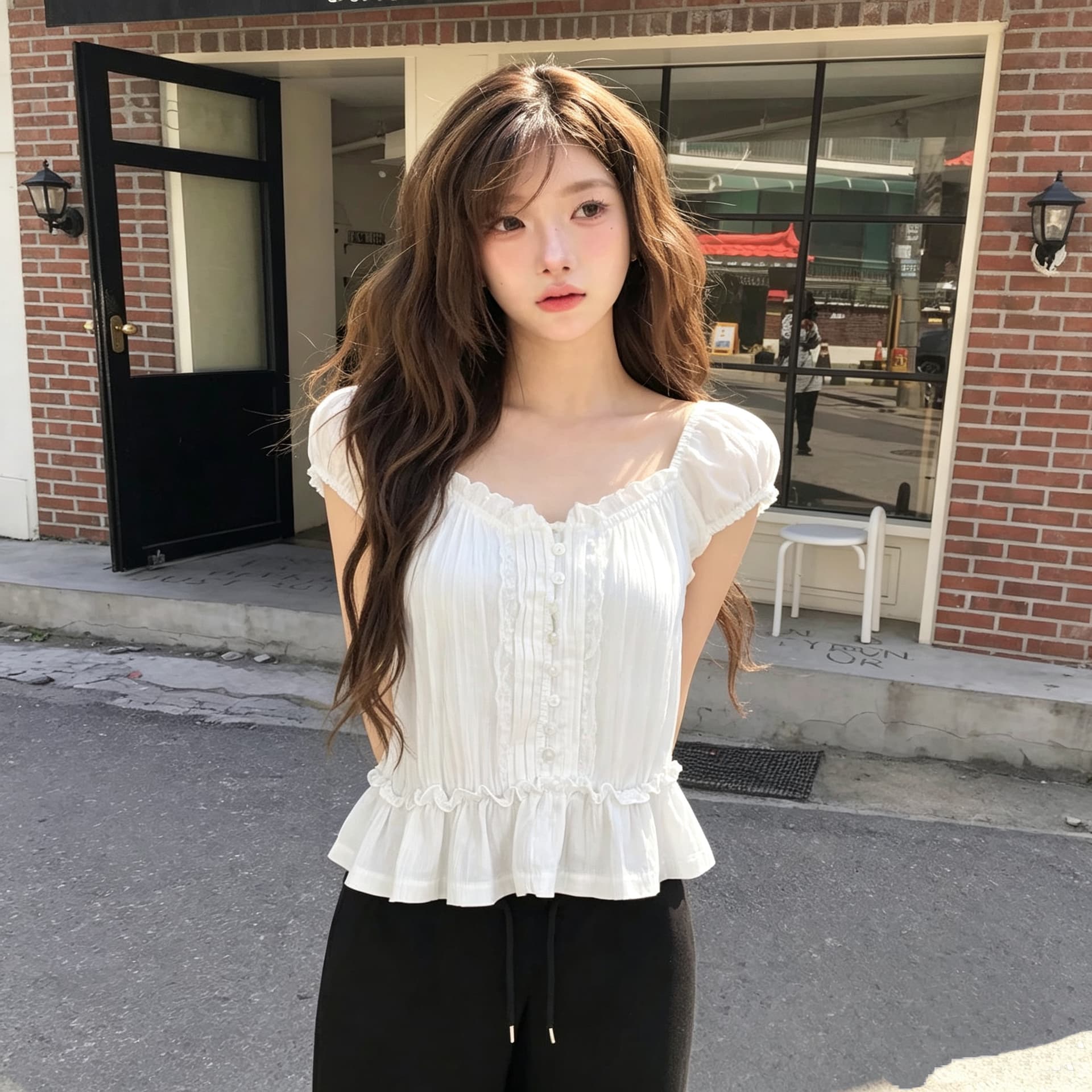 있음 선적 필요 한 조각 Jiaojiao ~ 중 프랑스식 레이스 기타 공예 V넥 백리스 청 ~을 통해 프릴 작은 셔츠 상세 이미지 1