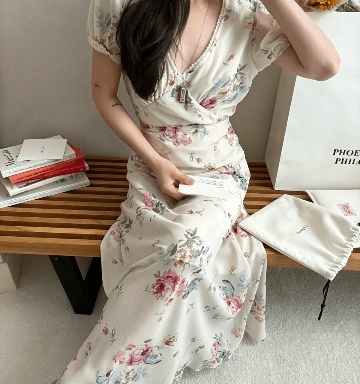 chic 한국 동대문 여름 새로운 26 달콤함 부드러운 꽃 V넥 레이스 레이스 반팔 드레스 이미지 2