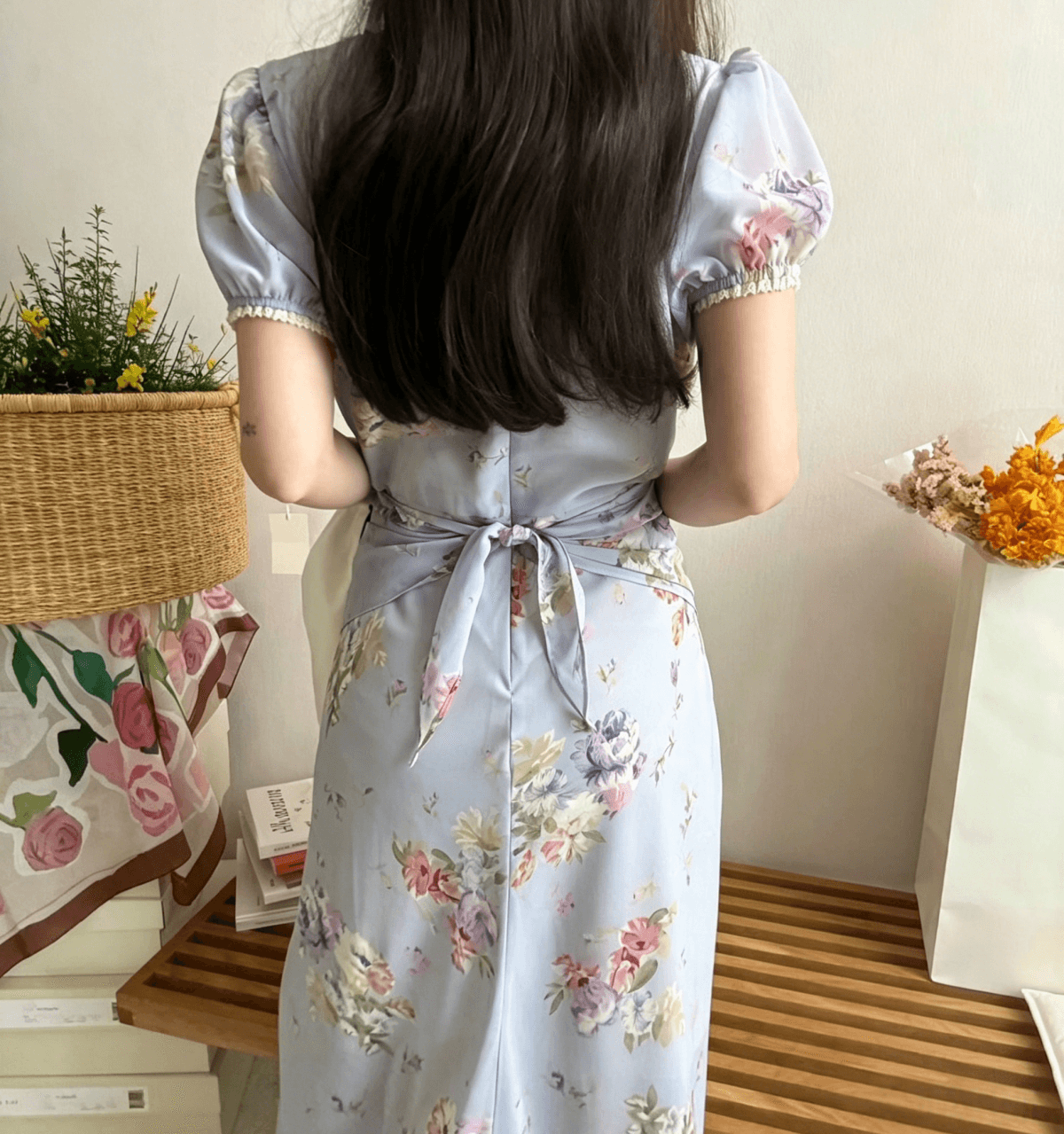 chic 한국 동대문 여름 새로운 26 달콤함 부드러운 꽃 V넥 레이스 레이스 반팔 드레스 상세 이미지 5