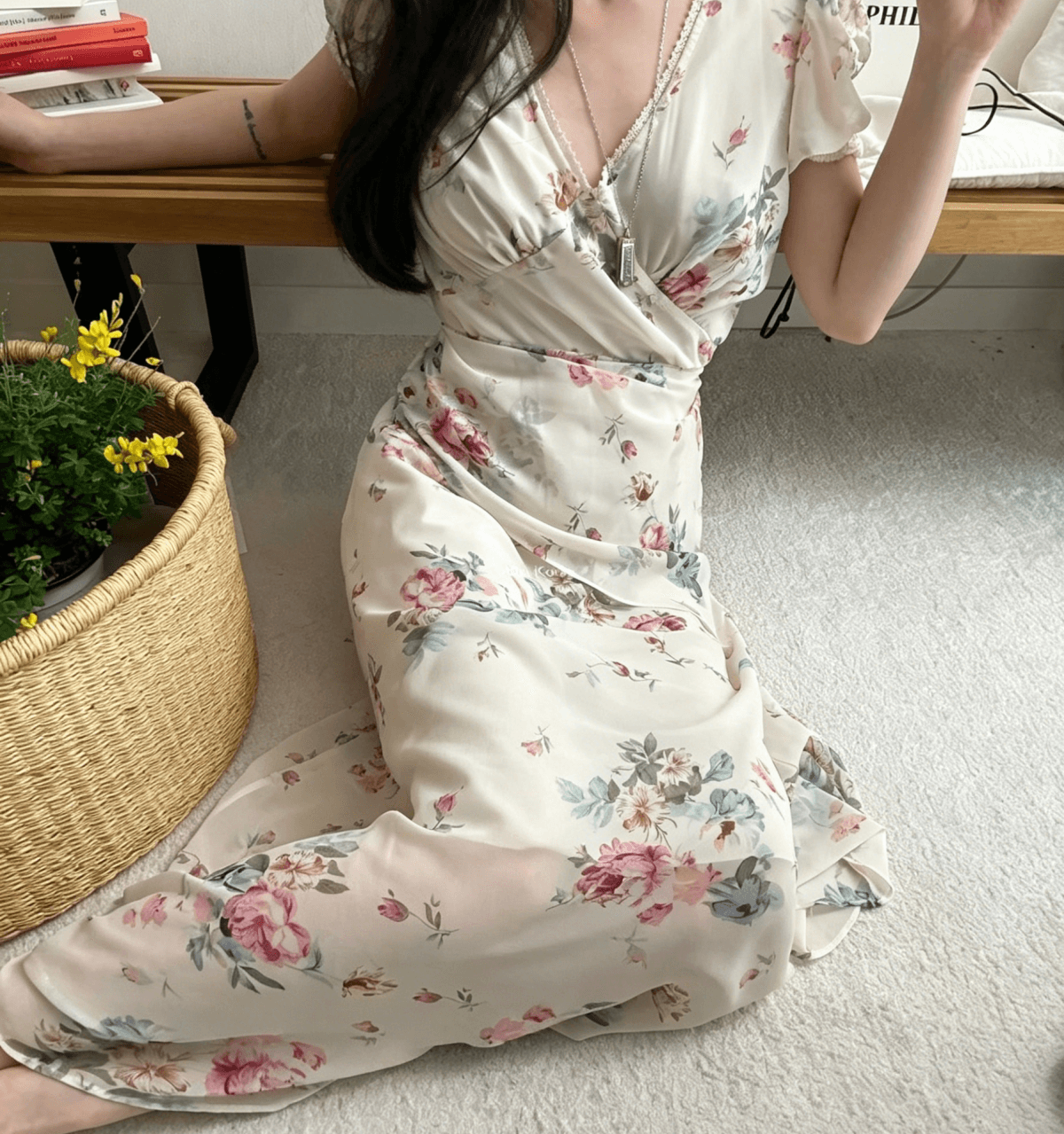 chic 한국 동대문 여름 새로운 26 달콤함 부드러운 꽃 V넥 레이스 레이스 반팔 드레스 상세 이미지 13