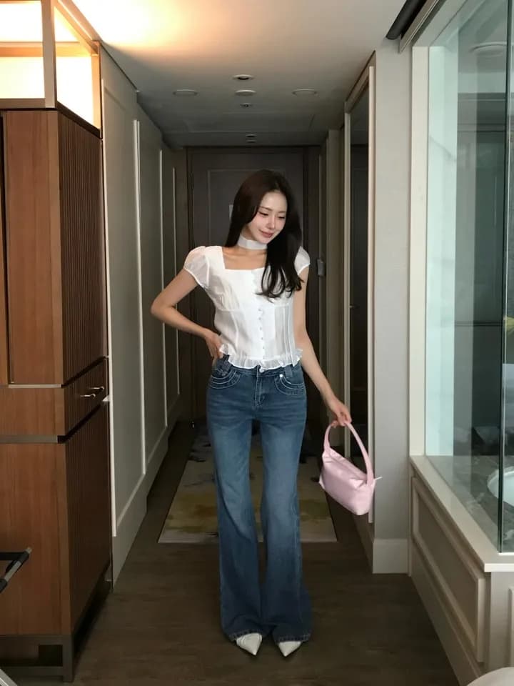 재고 있음 지젤 눈 허용하다 같은 단락 레이스 프릴 주름 광장 칼라 반팔 셔츠 상세 이미지 22