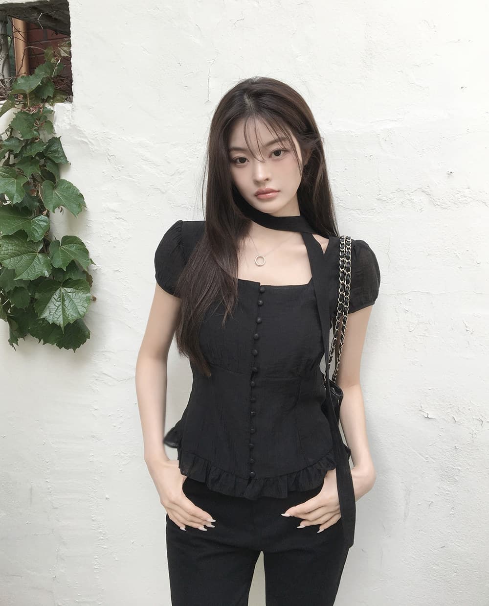 재고 있음 지젤 눈 허용하다 같은 단락 레이스 프릴 주름 광장 칼라 반팔 셔츠 상세 이미지 46