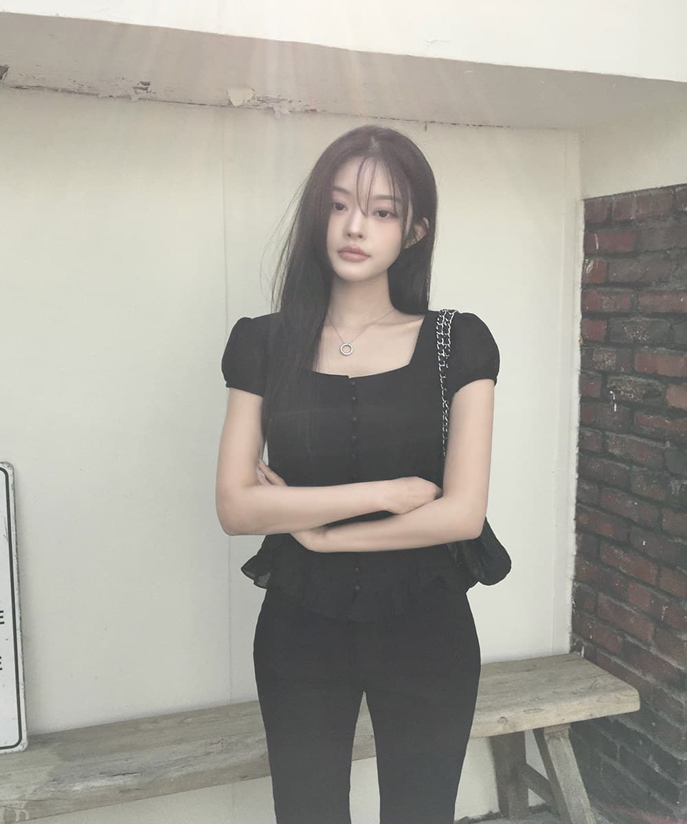 재고 있음 지젤 눈 허용하다 같은 단락 레이스 프릴 주름 광장 칼라 반팔 셔츠 상세 이미지 48