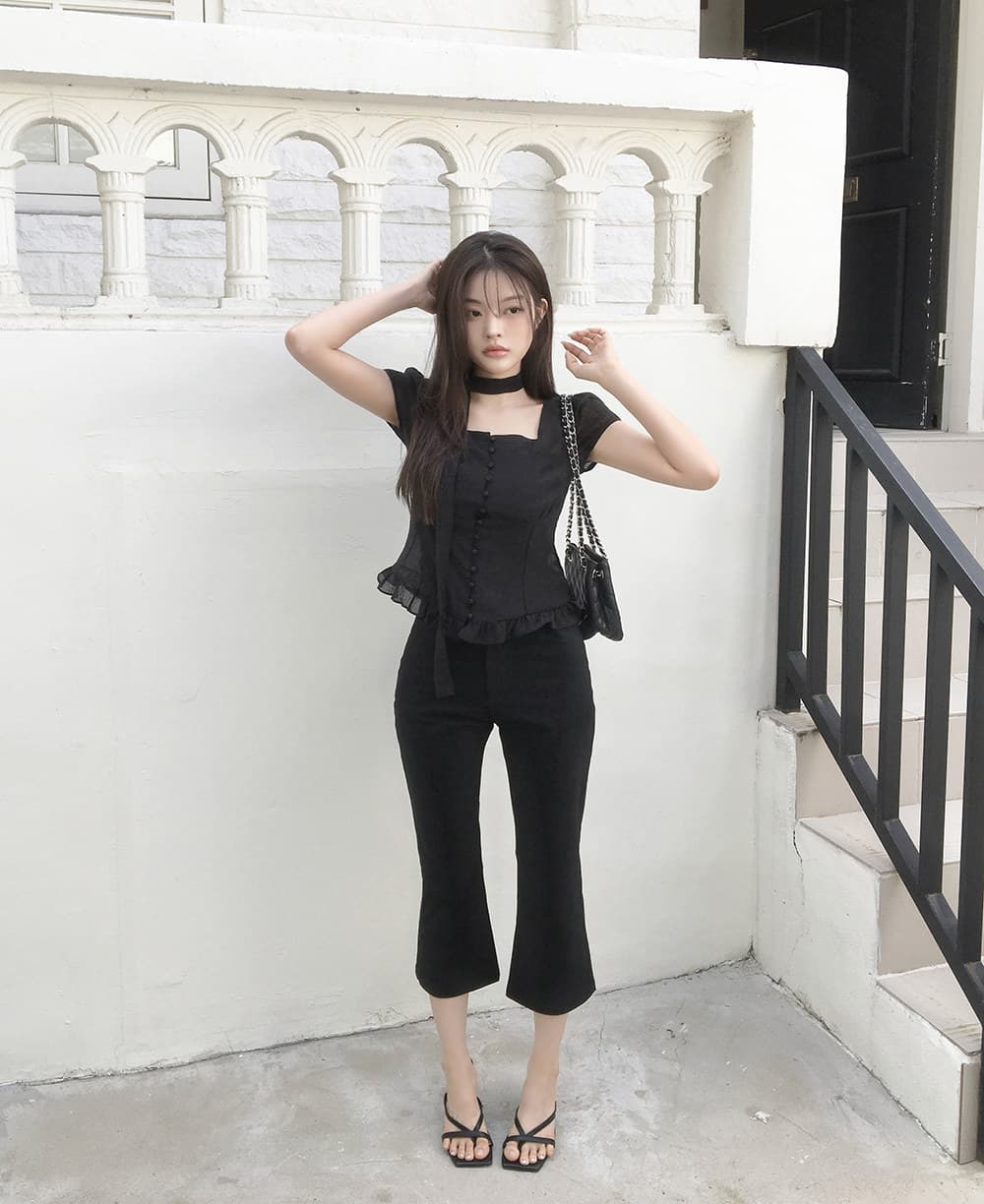 재고 있음 지젤 눈 허용하다 같은 단락 레이스 프릴 주름 광장 칼라 반팔 셔츠 상세 이미지 50